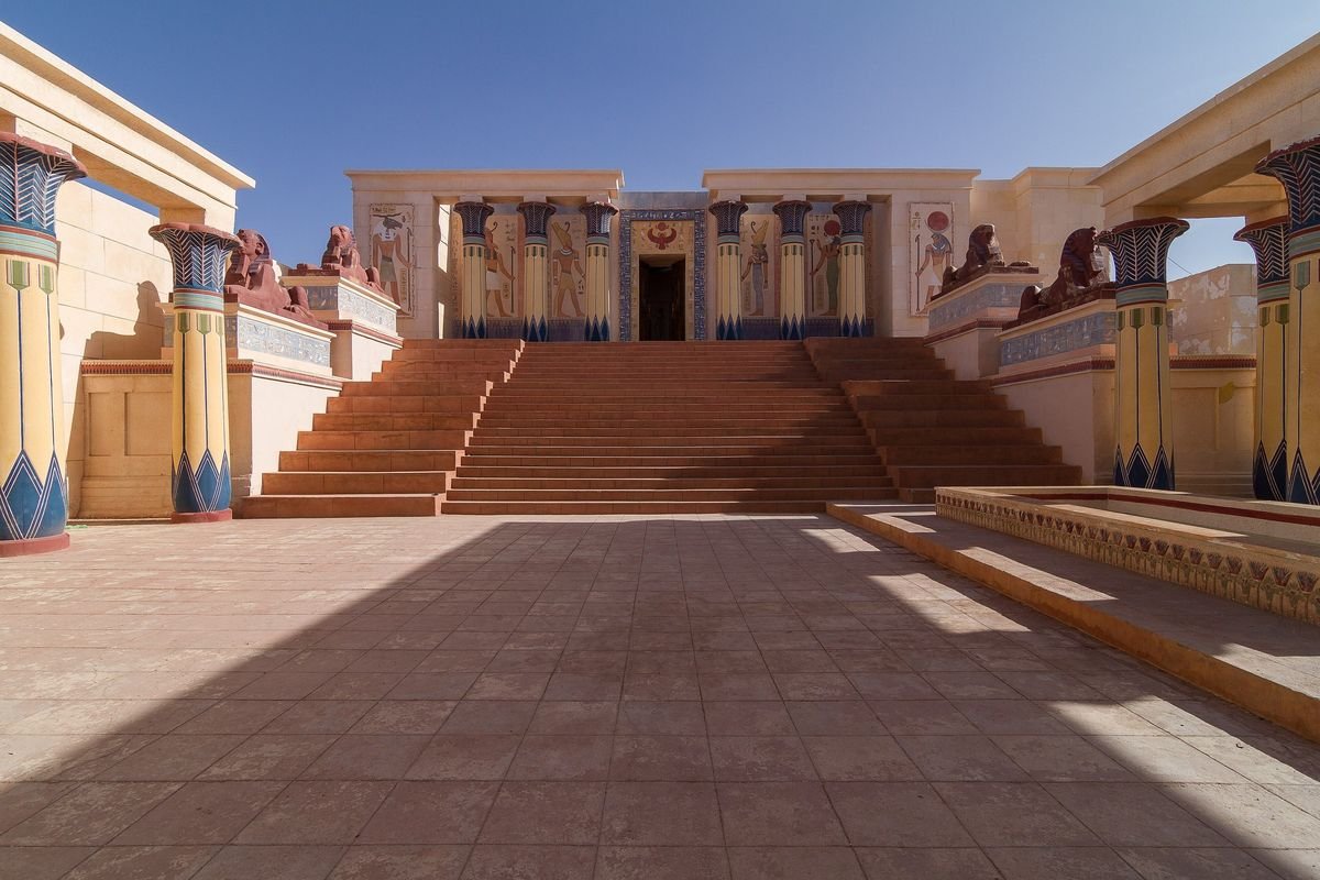 The Egyptian-style Cleopatra palace film set at Atlas Studios, Ouarzazate