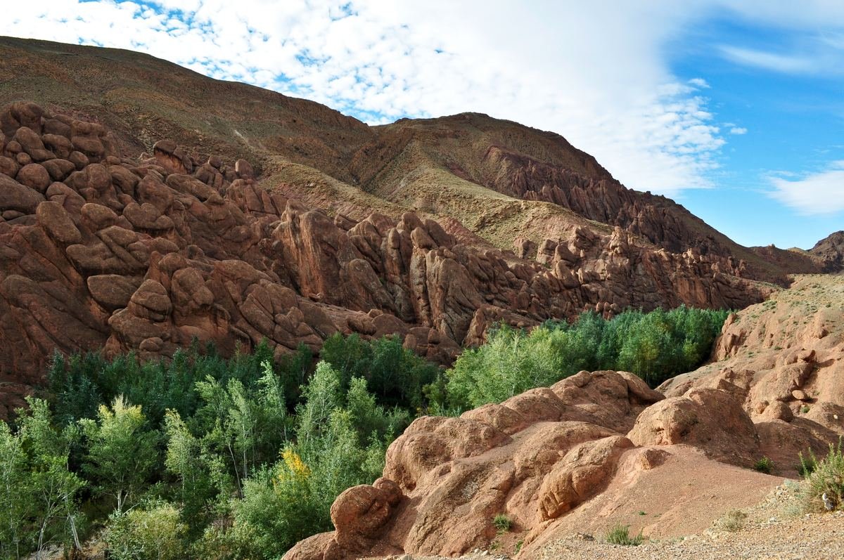 The red, finger-shaped rock formations known as the monkey fingers in the Dades valley