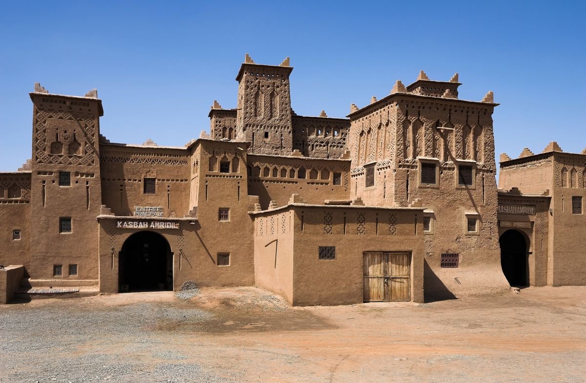 Earthen kasbah among the palm trees of the Skoura oasis