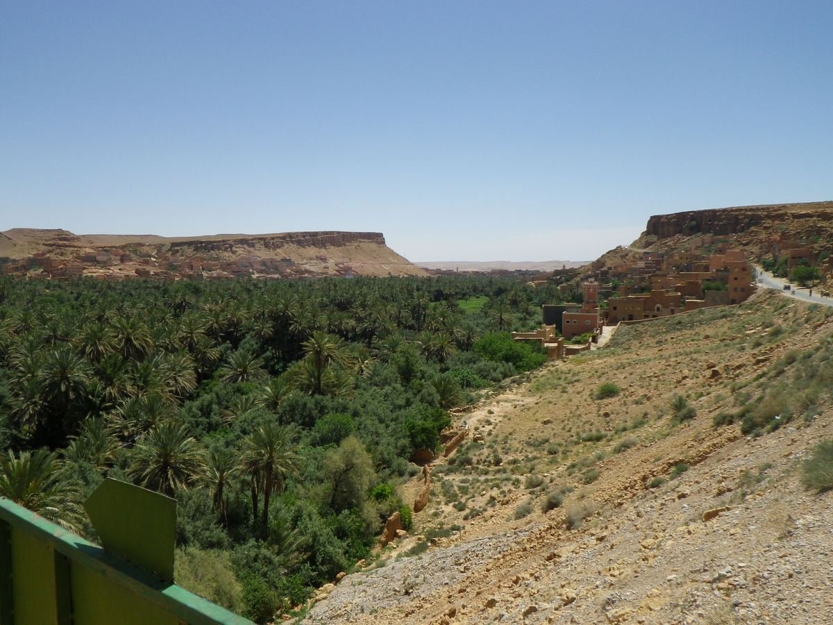 The Todgha palm grove and an earthen village along the road from Tinghir to the gorge